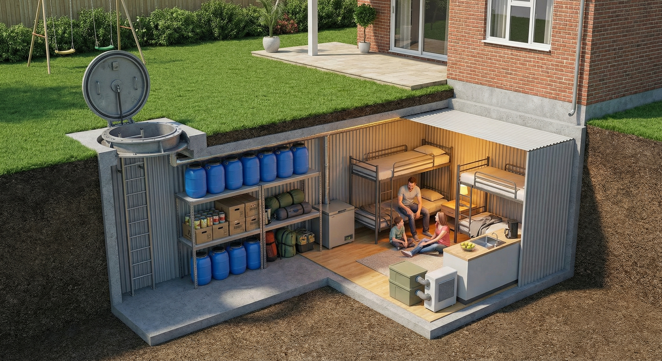 Coupe d'un abri familial souterrain